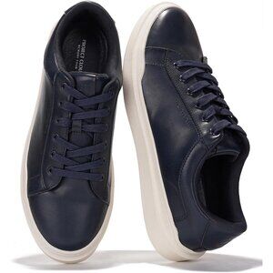 Men's Faux Leather Navy Lightweight Non Slip Laced-Up Casual Fashion Sneakers